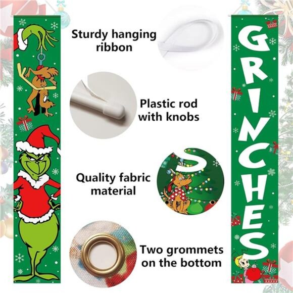 Grinches Christmas Banner, Xmas‎ Porch Door Sign for Indoor/Outdoor Decorations - Picture 5 of 8